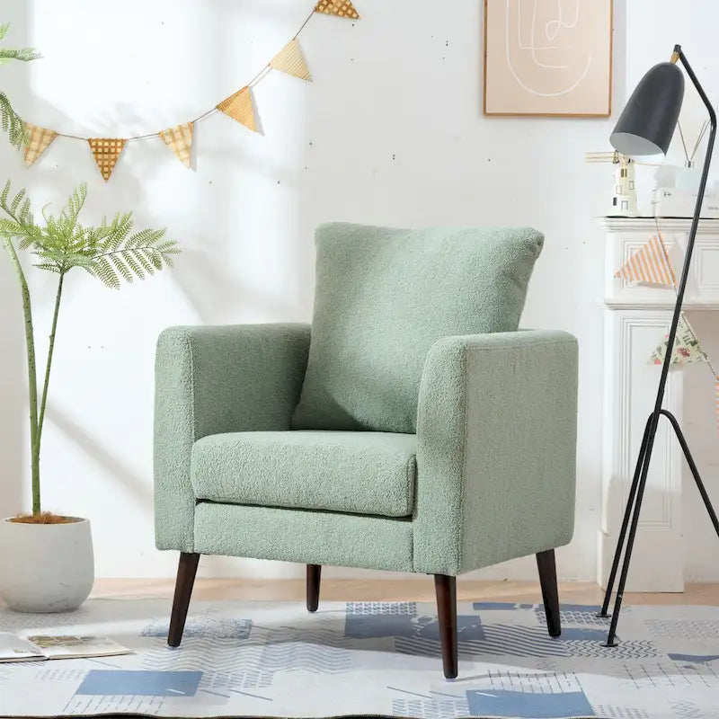 Fauteuil rembourré vert 26.77 avec pieds en bois massif