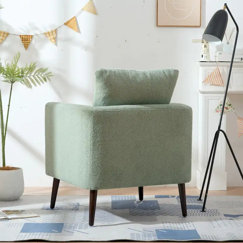Fauteuil rembourré vert 26.77 avec pieds en bois massif
