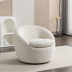Fauteuil tonneau pivotant rembourré en tissu bouclette blanc crème 31