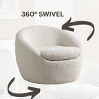 Fauteuil tonneau pivotant rembourré en tissu bouclette blanc crème 31