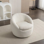 Fauteuil tonneau pivotant rembourré en tissu bouclette blanc crème 31