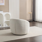Fauteuil tonneau pivotant rembourré en tissu bouclette blanc crème 31