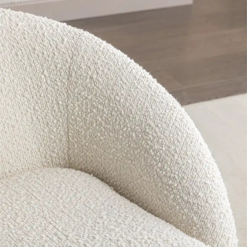 Fauteuil tonneau pivotant rembourré en tissu bouclette blanc crème 31