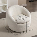 Fauteuil tonneau pivotant rembourré en tissu bouclette blanc crème 31