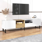 Meuble TV avec 2 placards et compartiment de rangement ouvert