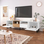 Meuble TV avec 2 placards et compartiment de rangement ouvert