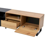 Meuble TV avec 2 placards et compartiment de rangement ouvert