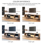 Meuble TV avec 2 placards et compartiment de rangement ouvert