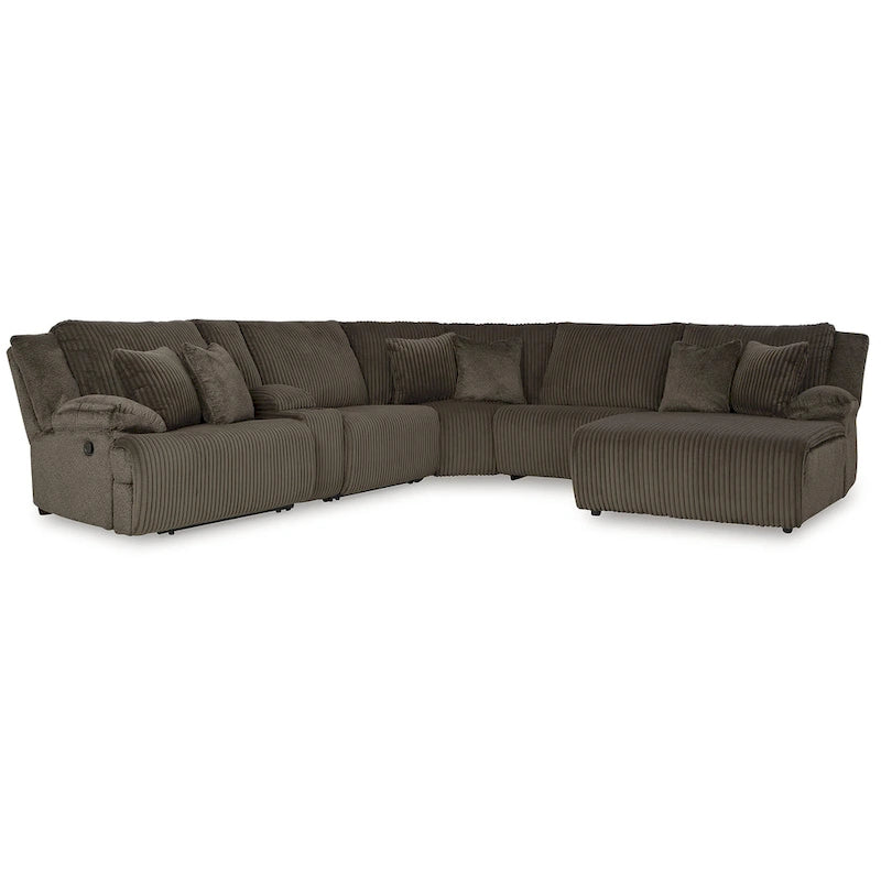 Canapé d'angle inclinable 6 places marron haut de gamme avec méridienne - 147L x 134P x 41H