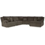 Canapé d'angle inclinable 6 places marron haut de gamme avec méridienne - 147L x 134P x 41H