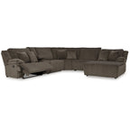 Canapé d'angle inclinable 6 places marron haut de gamme avec méridienne - 147L x 134P x 41H