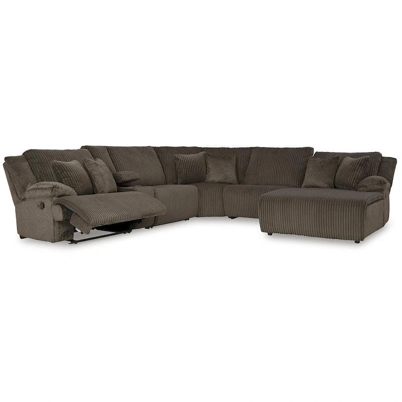 Canapé d'angle inclinable 6 places marron haut de gamme avec méridienne - 147L x 134P x 41H