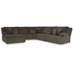 Canapé d'angle inclinable 6 places marron haut de gamme avec méridienne - 147L x 134P x 41H