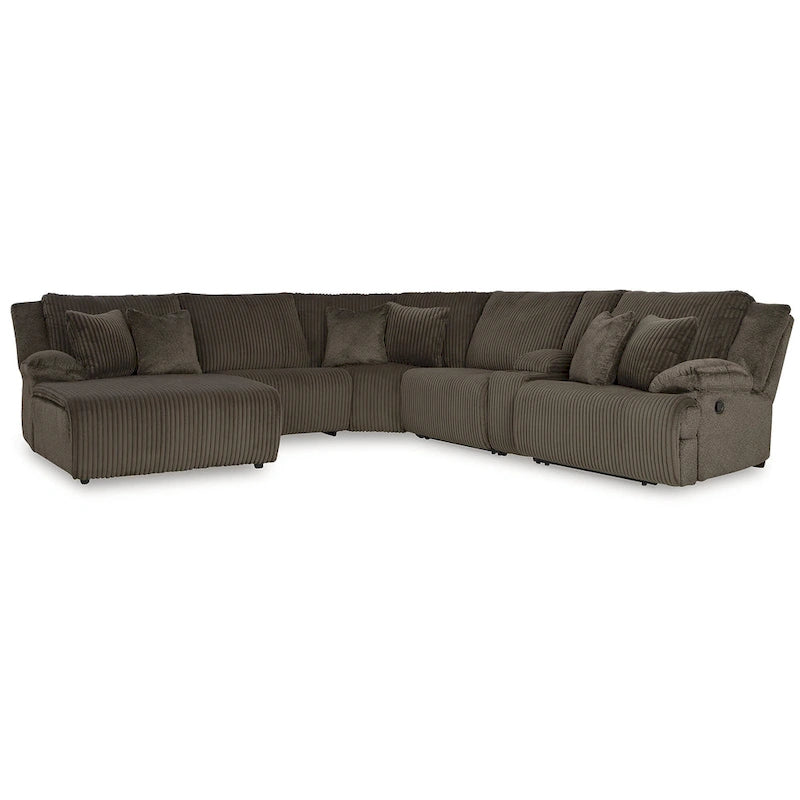 Canapé d'angle inclinable 6 places marron haut de gamme avec méridienne - 147L x 134P x 41H