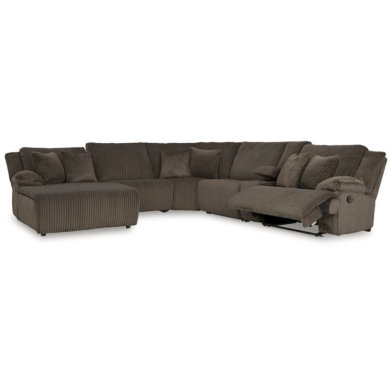 Canapé d'angle inclinable 6 places marron haut de gamme avec méridienne - 147L x 134P x 41H