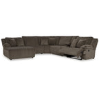 Canapé d'angle inclinable 6 places marron haut de gamme avec méridienne - 147L x 134P x 41H