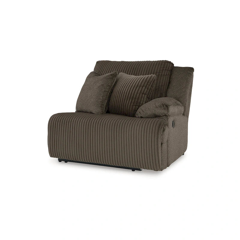 Canapé d'angle inclinable 6 places marron haut de gamme avec méridienne - 147L x 134P x 41H