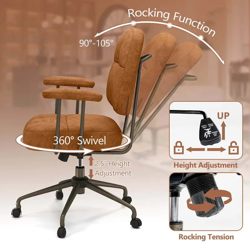 Chaise de bureau à domicile Fauteuil de travail rembourré en Leathaire - Voir les détails