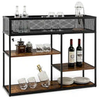 Console 4 niveaux avec panier métallique Table de canapé étroite avec étagère