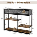 Console 4 niveaux avec panier métallique Table de canapé étroite avec étagère