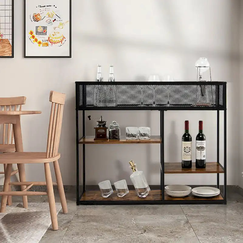 Console 4 niveaux avec panier métallique Table de canapé étroite avec étagère