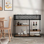 Console 4 niveaux avec panier métallique Table de canapé étroite avec étagère
