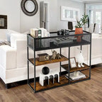 Console 4 niveaux avec panier métallique Table de canapé étroite avec étagère