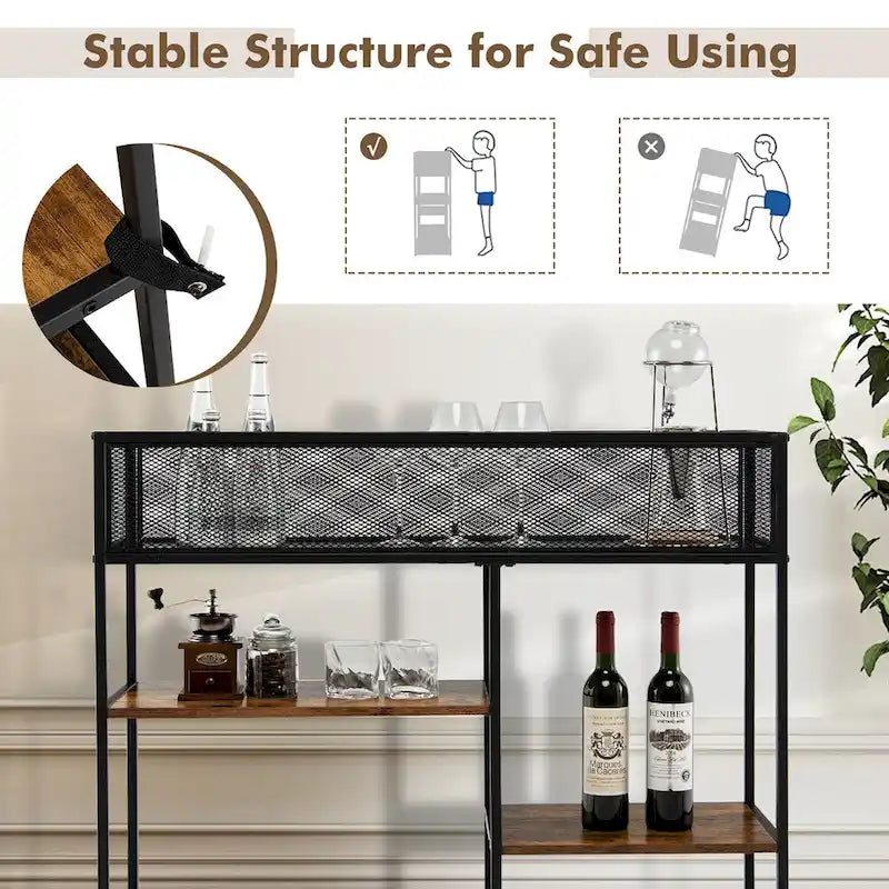 Console 4 niveaux avec panier métallique Table de canapé étroite avec étagère