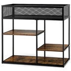 Console 4 niveaux avec panier métallique Table de canapé étroite avec étagère