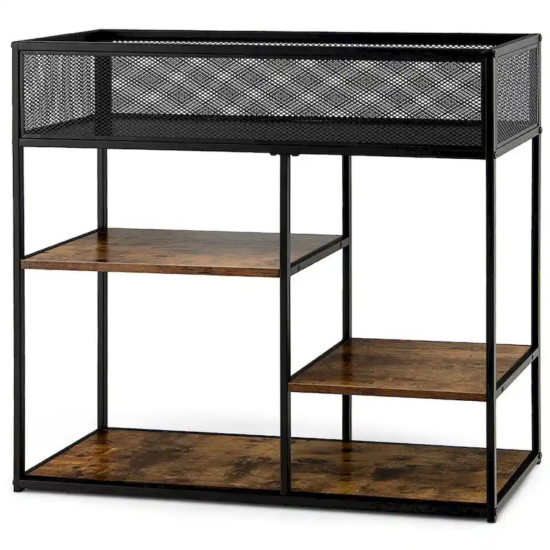 Console 4 niveaux avec panier métallique Table de canapé étroite avec étagère