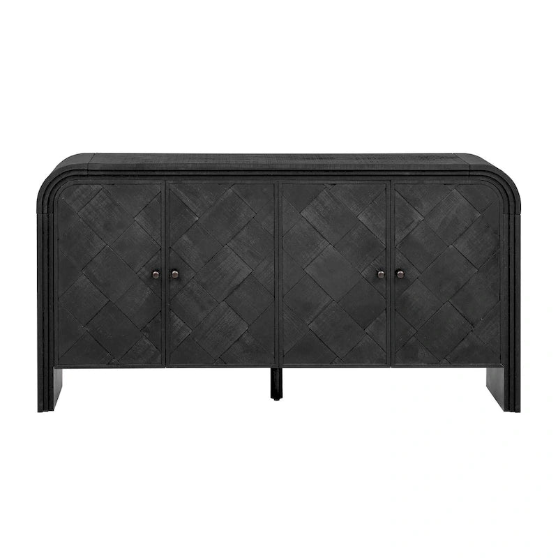 Meuble de Rangement Buffet Commode d'Entrée Courbée / Meuble d'Appoint à 4 Portes pour Couloirs Salons