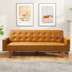 Canapé-lit futon en similicuir PU de 74 po de style milieu de siècle, canapé 3 places capitonné pour salon et chambre à coucher