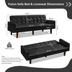Canapé-lit futon en similicuir PU de 74 po de style milieu de siècle, canapé 3 places capitonné pour salon et chambre à coucher