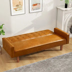 Canapé-lit futon en similicuir PU de 74 po de style milieu de siècle, canapé 3 places capitonné pour salon et chambre à coucher