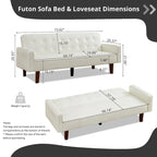 Canapé-lit futon en similicuir PU de 74 po de style milieu de siècle, canapé 3 places capitonné pour salon et chambre à coucher