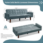 Canapé-lit futon en similicuir PU de 74 po de style milieu de siècle, canapé 3 places capitonné pour salon et chambre à coucher