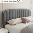 Lit plateforme gris pleine taille en velours capitonné avec espace de rangement