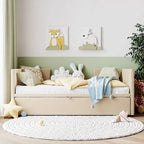 Lit de repos jumeau rembourré beige avec lit gigogne escamotable