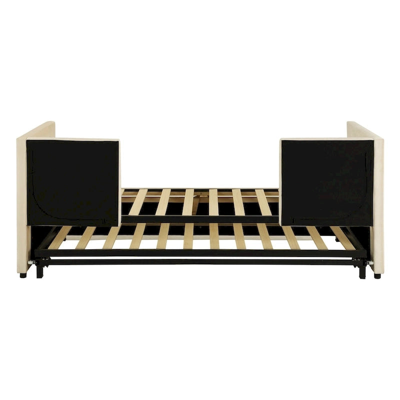 Lit de repos jumeau rembourré beige avec lit gigogne escamotable
