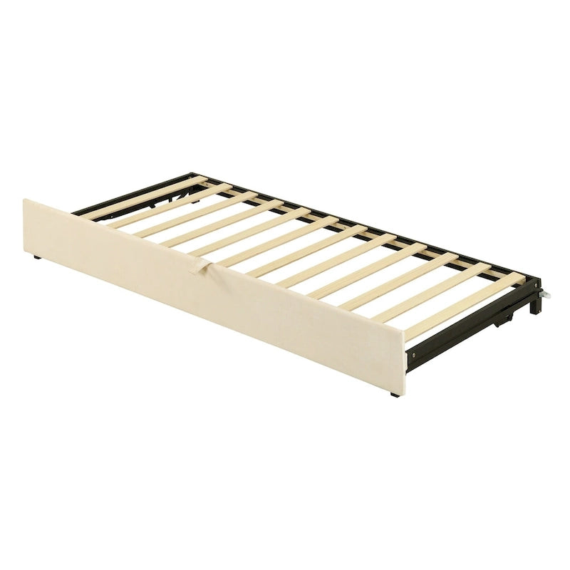 Lit de repos jumeau rembourré beige avec lit gigogne escamotable