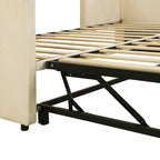 Lit de repos jumeau rembourré beige avec lit gigogne escamotable