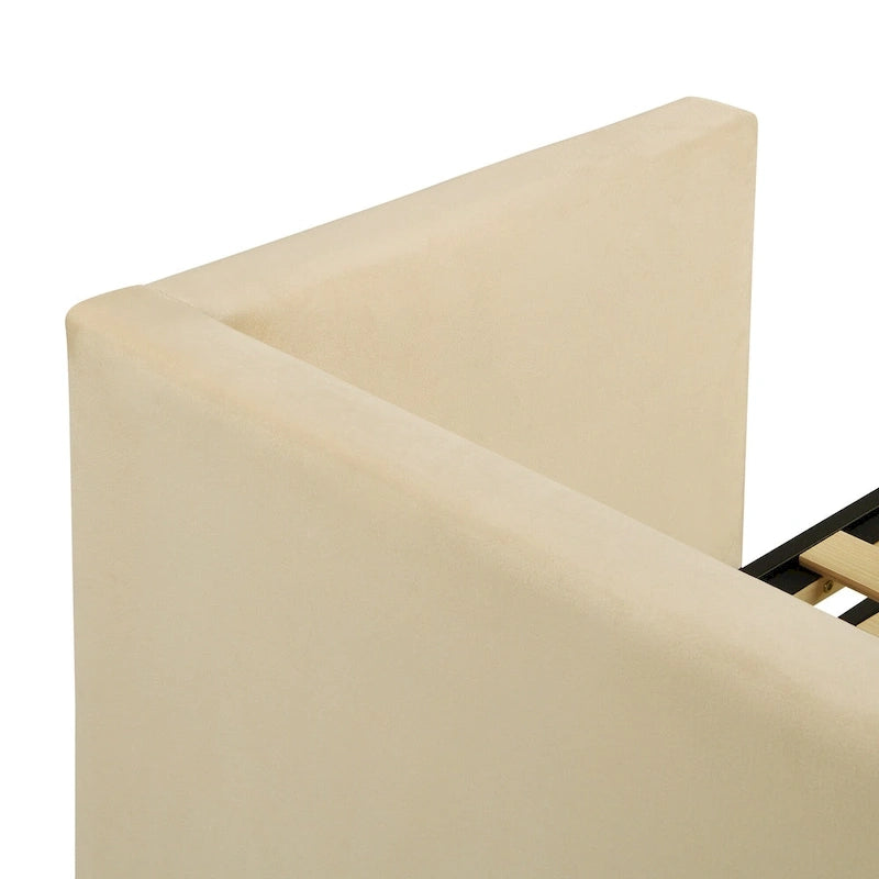 Lit de repos jumeau rembourré beige avec lit gigogne escamotable