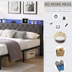Lit double gris avec rangement et LED