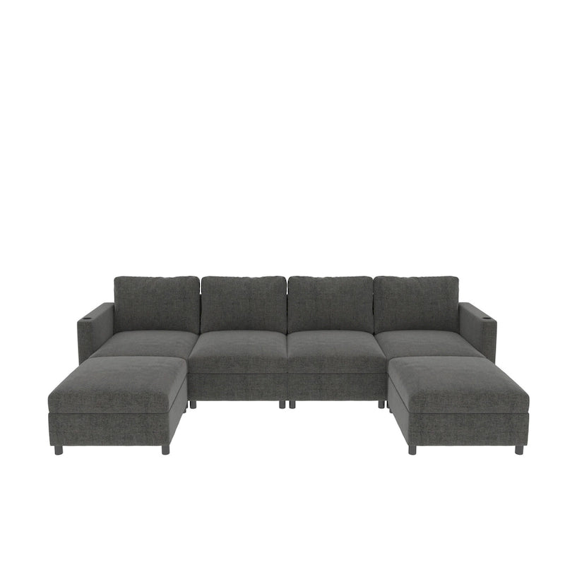 Canapé d'angle modulable 4 places en U gris 123 avec poufs de rangement