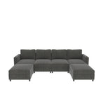 Canapé d'angle modulable 4 places en U gris 123 avec poufs de rangement