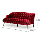 Canapé moderne 3 places capitonné Lie de vin de 186 cm avec pieds en bois de bouleau pour salon