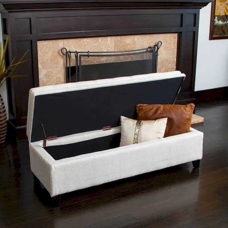 Banc de rangement en lin touffeté Brighton