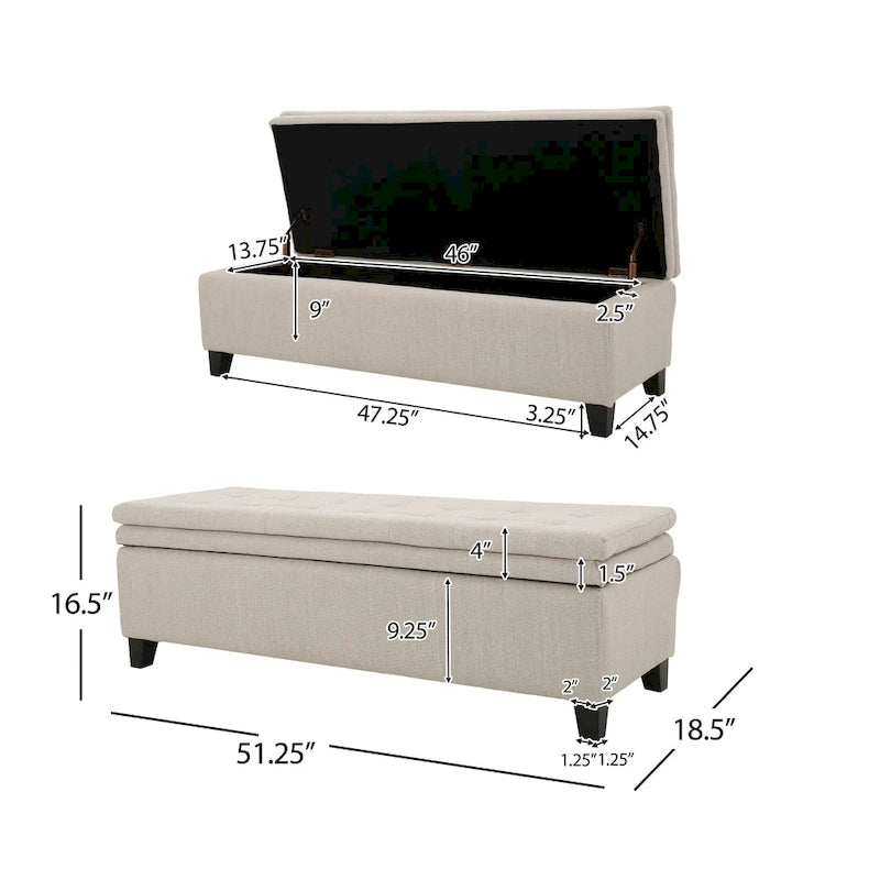 Banc de rangement en lin touffeté Brighton
