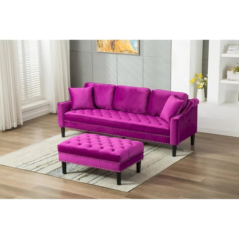 Canapé moderne capitonné en tissu avec pouf