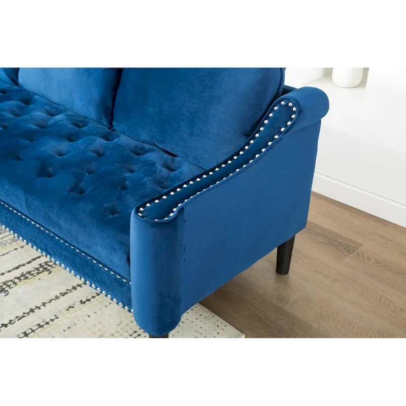 Canapé moderne capitonné en tissu avec pouf